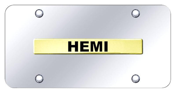 Dodge Hemi Gold on Chrome 3D Bar License Plate - HEM.N.GC