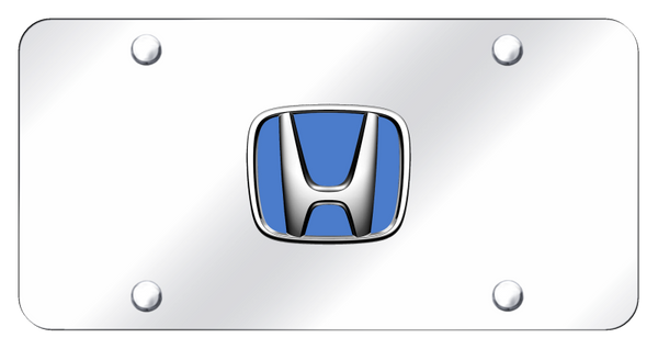 Honda Honda (Blue Fill) License Plate - Chrome on Mirrored License Plate - HON.BL.CC