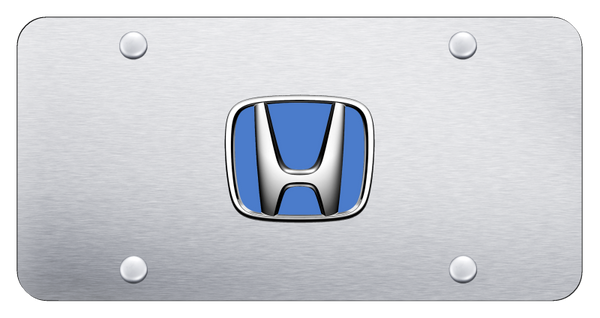 Honda Honda (Blue Fill) License Plate - Chrome on Brushed License Plate - HON.BL.CS