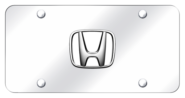 Honda Honda (White Fill) License Plate - Chrome on Mirrored License Plate - HON.W.CC