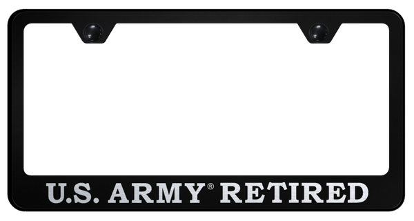 U.S. Army Retired Stainless Steel Frame - Laser Etched Black License Plate Frame - LF.ARMYR.EB