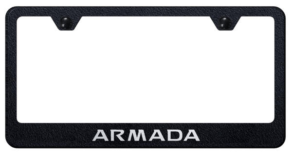 Nissan Armada Stainless Steel Frame - Laser Etched Rugged Black License Plate Frame - LF.ARM.ERB