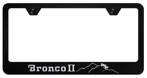 Ford Bronco II Mountain Stainless Frame - Laser Etched Black License Plate Frame - LF.BRO2M.EB