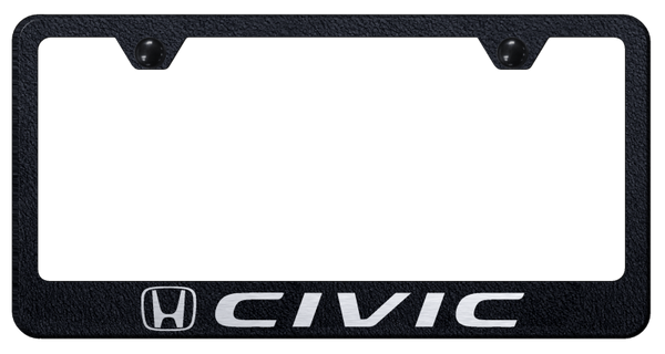 Honda Civic Stainless Steel Frame - Laser Etched Rugged Black License Plate Frame - LF.CIV.ERB