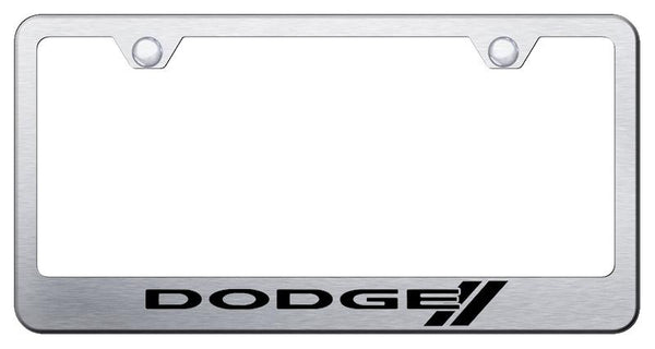 Dodge Dodge Stripe Brushed Stainless Steel Laser Etched Standard License Frame - LF.DODS.ES