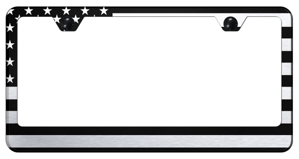 USA Flag Stainless Steel Frame - Laser Etched Black License Plate Frame - LF.FLAG.EB