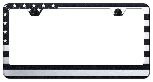 USA Flag Stainless Steel Frame - Laser Etched Rugged Black License Plate Frame - LF.FLAG.ERB