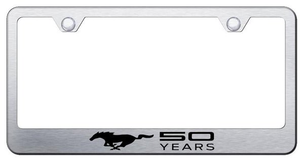 Ford Mustang 50 Years Brushed Stainless Steel Laser Etched Standard License Frame - LF.MUS5Y.ES