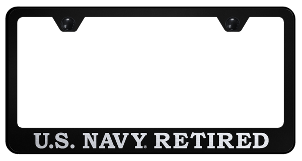 U.S. Navy Retired Stainless Steel Frame - Laser Etched Black License Plate Frame - LF.NAVYR.EB