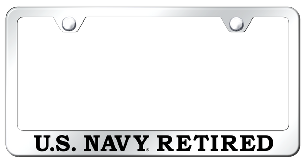 U.S. Navy Retired Stainless Steel Frame - Etched Mirrored License Plate Frame - LF.NAVYR.EC