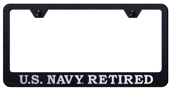 U.S. Navy Retired Stainless Frame - Etched Rugged Black License Plate Frame - LF.NAVYR.ERB