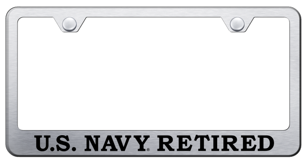 U.S. Navy Retired Stainless Steel Frame - Etched Brushed License Plate Frame - LF.NAVYR.ES