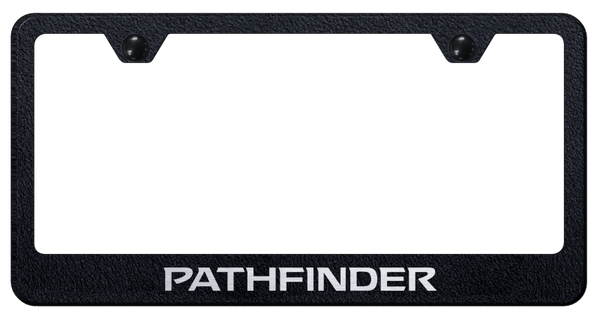 Nissan Pathfinder Stainless Steel Frame - Laser Etched Rugged Black License Plate Frame - LF.PAT.ERB