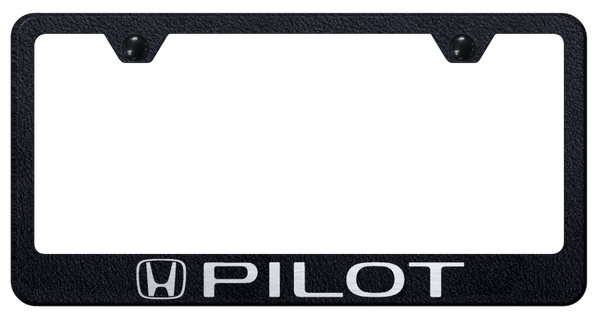 Honda Pilot Stainless Steel Frame - Laser Etched Rugged Black License Plate Frame - LF.PIL.ERB