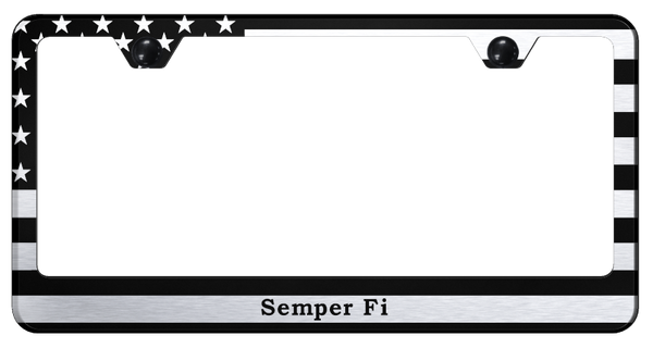 Semper Fi Flag Stainless Steel Frame - Laser Etched Black License Plate Frame - LF.SEFIF.EB