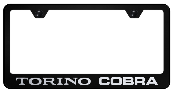 Ford Torino Cobra Stainless Steel Frame - Laser Etched Black License Plate Frame - LF.TORC.EB