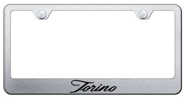 Ford Torino Script Stainless Steel Frame - Laser Etched Brushed License Plate Frame - LF.TORS.ES