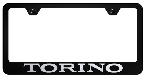 Ford Torino Stainless Steel Frame - Laser Etched Black License Plate Frame - LF.TOR.EB