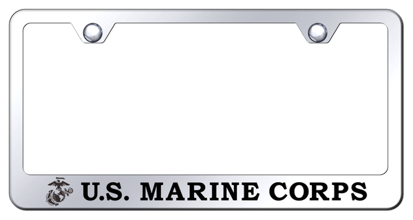 U.S.M.C. Initials and Logo Stainless Frame - Etched Mirrored License Plate Frame - LF.USMCNL.EC