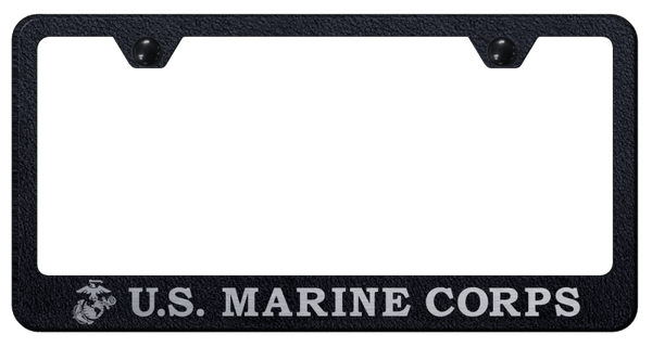 U.S.M.C. Initials and Logo Stainless Frame - Etched Rugged License Plate Frame - LF.USMCNL.ERB