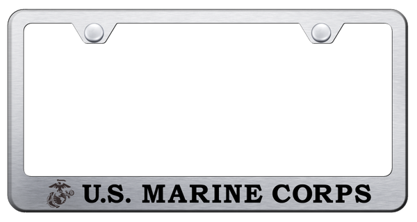 U.S.M.C. Initials and Logo Stainless Frame - Etched Brushed License Plate Frame - LF.USMCNL.ES