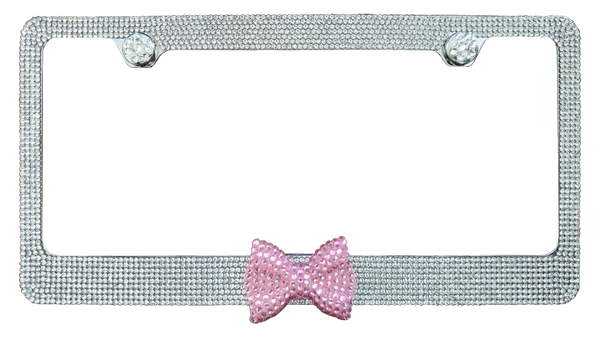 Blank 2 Hole Crystal Bow License Frame - Pink on Clear License Plate Frame - LFCB.462.PKCL