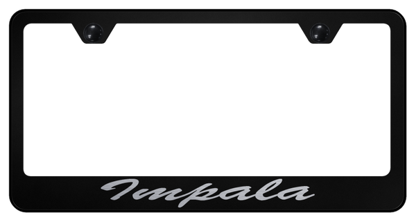 Chevrolet Impala Script Stainless Steel Frame - Laser Etched Black License Plate Frame - LFS.IMP.EB