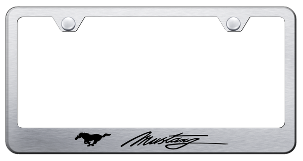 Mustang Mustang Script Stainless Steel Frame - Laser Etched Brushed License Plate Frame - LFS.MUS.ES