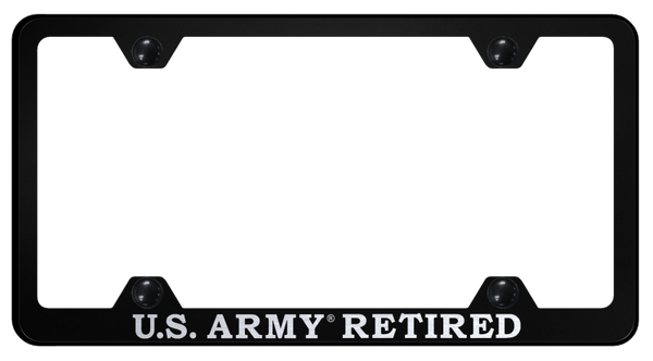 U.S. Army Retired Steel Wide Body Frame - Laser Etched Black License Plate Frame - LFW.ARMYR.EB