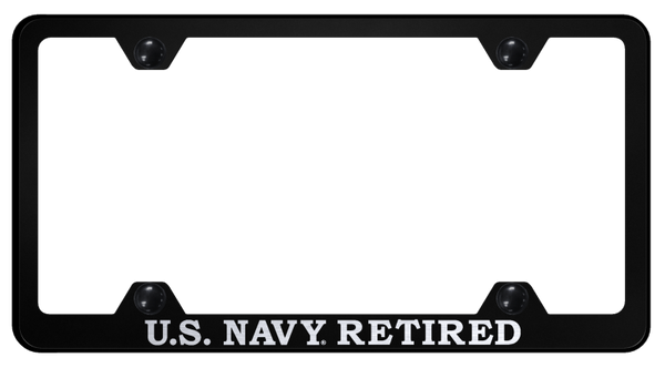 U.S. Navy Retired Steel Wide Body Frame - Laser Etched Black License Plate Frame - LFW.NAVYR.EB