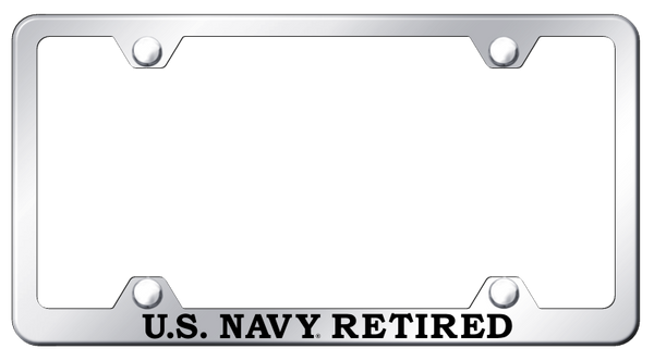 U.S. Navy Retired Steel Wide Body Frame - Etched Mirrored License Plate Frame - LFW.NAVYR.EC