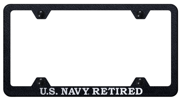 U.S. Navy Retired Steel Wide Body Frame - Etched Rugged License Plate Frame - LFW.NAVYR.ERB