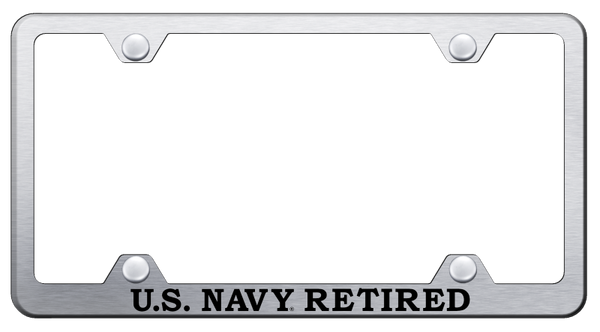 U.S. Navy Retired Steel Wide Body Frame - Etched Brushed License Plate Frame - LFW.NAVYR.ES