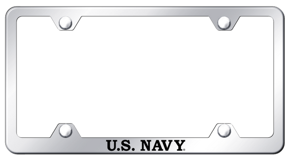 U.S. Navy Steel Wide Body Frame - Laser Etched Mirrored License Plate Frame - LFW.NAVY.EC