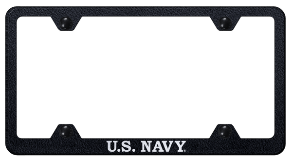 U.S. Navy Steel Wide Body Frame - Laser Etched Rugged Black License Plate Frame - LFW.NAVY.ERB