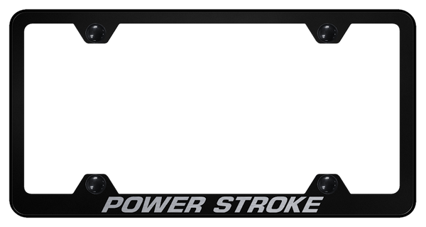 Ford Powerstroke Steel Wide Body Frame - Laser Etched Black License Plate Frame - LFW.PWR.EB