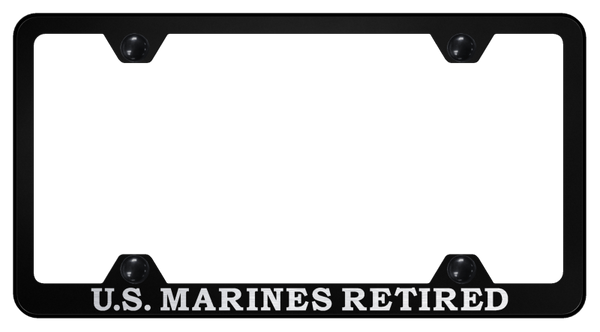 U.S. Marines Retired Steel Wide Body Frame - Etched Black License Plate Frame - LFW.USMCR.EB