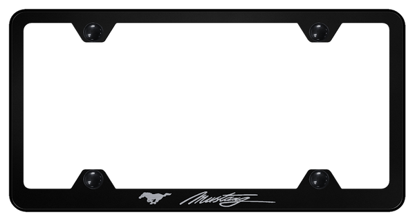 Mustang Mustang Script Steel Wide Body Frame - Laser Etched Black License Plate Frame - LFWS.MUS.EB