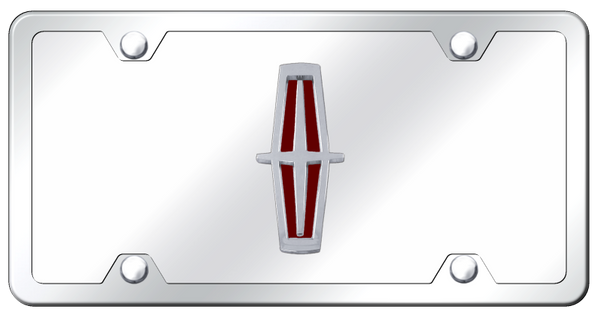 Lincoln Lincoln Verticle (Red Fill) Plate Kit - Chrome on Mirrored License Plate - LIN.V.R.CCK