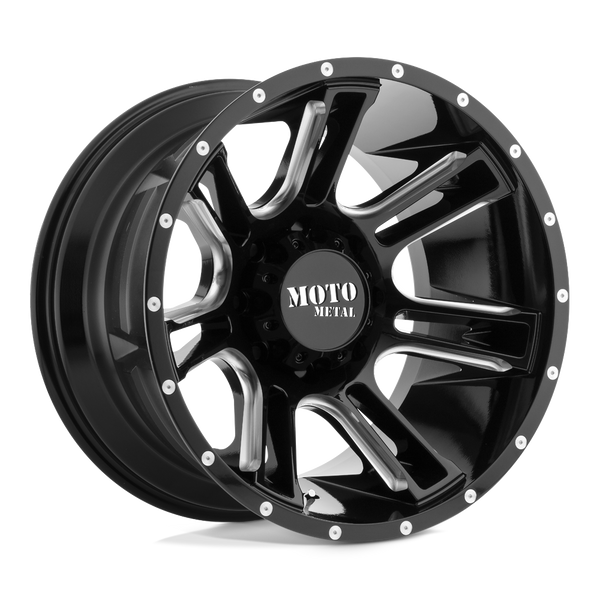 Moto Metal MO982 AMP GLOSS BLACK MILLED Wheels for 2013-2023 FORD F-250 F-350 SUPER DUTY [] - 20X9 0 mm - 20"  - (2023 2022 2021 2020 2019 2018 2017 2016 2015 2014 2013)