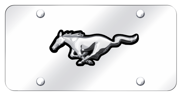 Mustang Mustang (Black Backing) License Plate - Chrome on Mirrored License Plate - MUS.B.CC