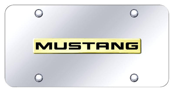 Ford Mustang Gold on Chrome 3D Bar License Plate - MUS.N.GC