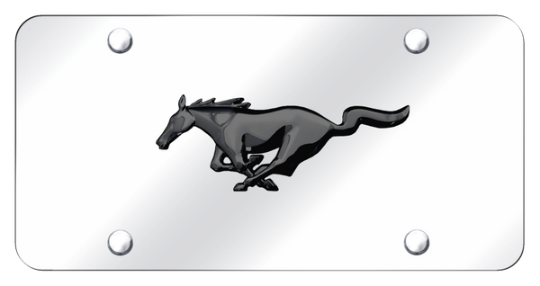 Mustang Mustang License Plate - Black Pearl on Mirrored License Plate - MUS.PC