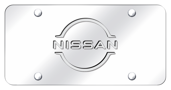 Nissan Nissan Logo License Plate - White on Mirrored License Plate - NISL.WC