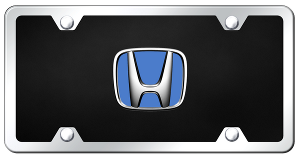 Honda Honda (Blue Fill) Acrylic Kit - Chrome on Black License Plate - P.HON.BL.CBK