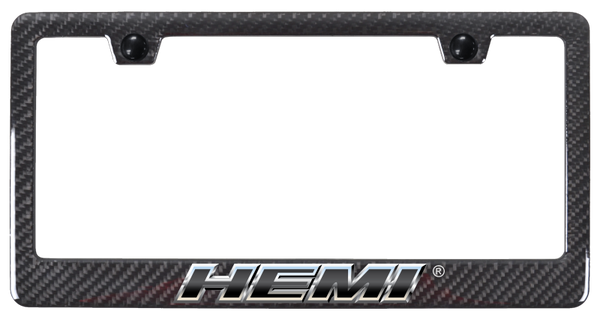 Mopar Hemi Slant Chrome ABS Carbon Fiber Frame - UV Print on Black License Plate Frame - PCF.HEM2.CHR.UB