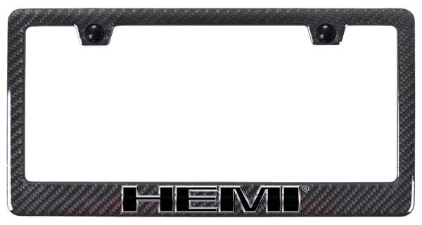 Mopar Hemi Chrome ABS Carbon Fiber Frame - UV Print on Black License Plate Frame - PCF.HEM.CHR.UB