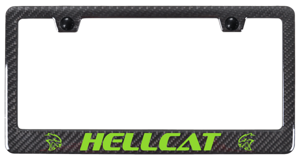 Mopar Hellcat Green ABS Carbon Fiber Frame - UV Print on Black License Plate Frame - PCF.HLC.GRN.UB