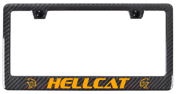 Mopar Hellcat Orange ABS Carbon Fiber Frame - UV Print on Black License Plate Frame - PCF.HLC.ORA.UB