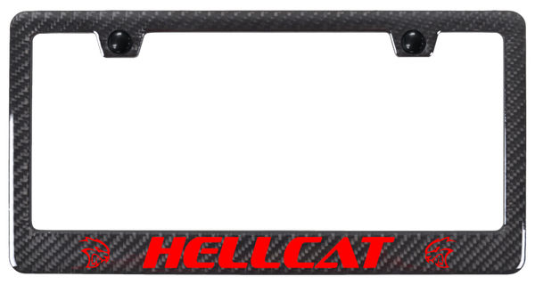 Mopar Hellcat Red ABS Carbon Fiber Frame - UV Print on Black License Plate Frame - PCF.HLC.RED.UB